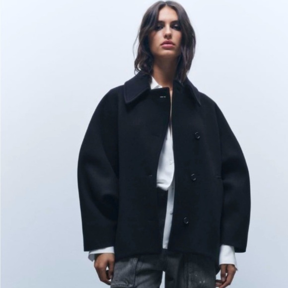 LAST ONE! MANTECO OVERSIZED CROPPED WOOL COAT - Picture 7 of 13